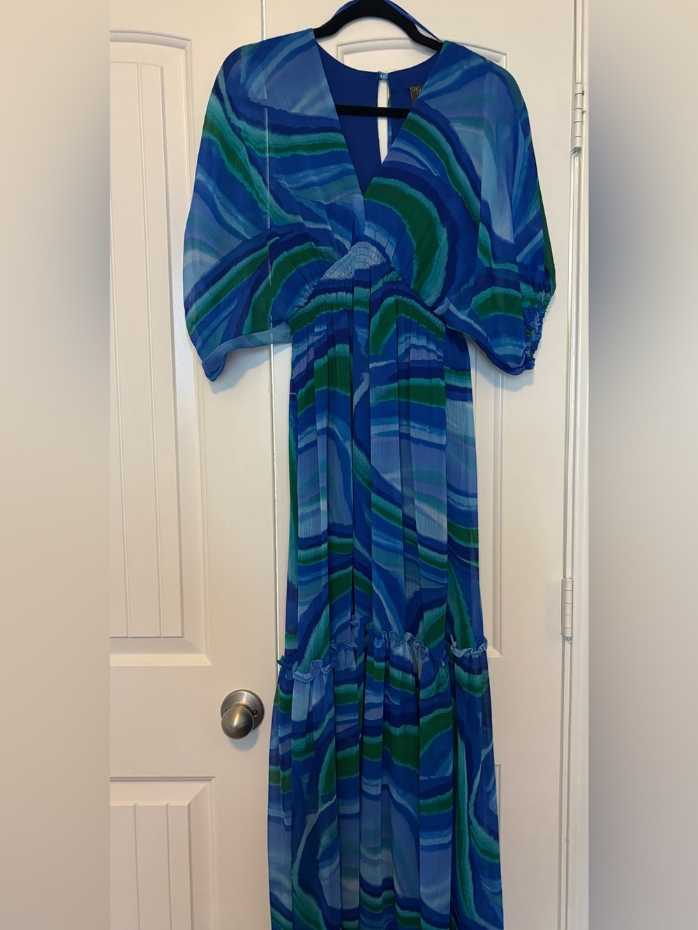 Taylor Blue and Green Wave-Print Midi Dress 👗